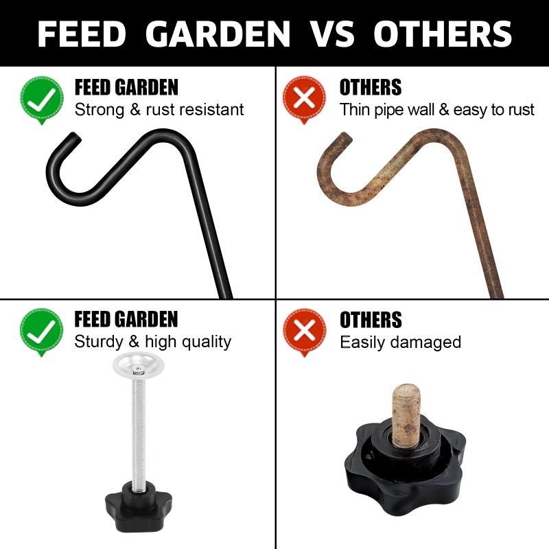 FEED GARDEN خطاف حديقة ثقيل 31 بوصة، مشبك غير قابل للانزلاق، دوران 360 درجة، أسود لمغذيات الطيور، الأحواض، سلال السويت، الفوانيس، أجراس الرياح، عبوة 2 - Image 5